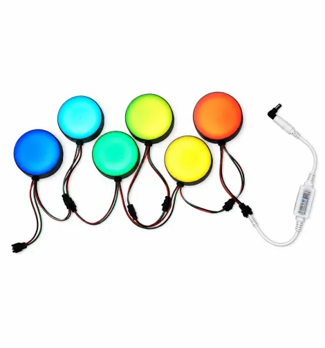 Million Color POLKA DOT Lights - 3" Dots with Led Pixel Illumination | 5V | Wall Decor, Interior Decor, Sensory Light | Pack of 6